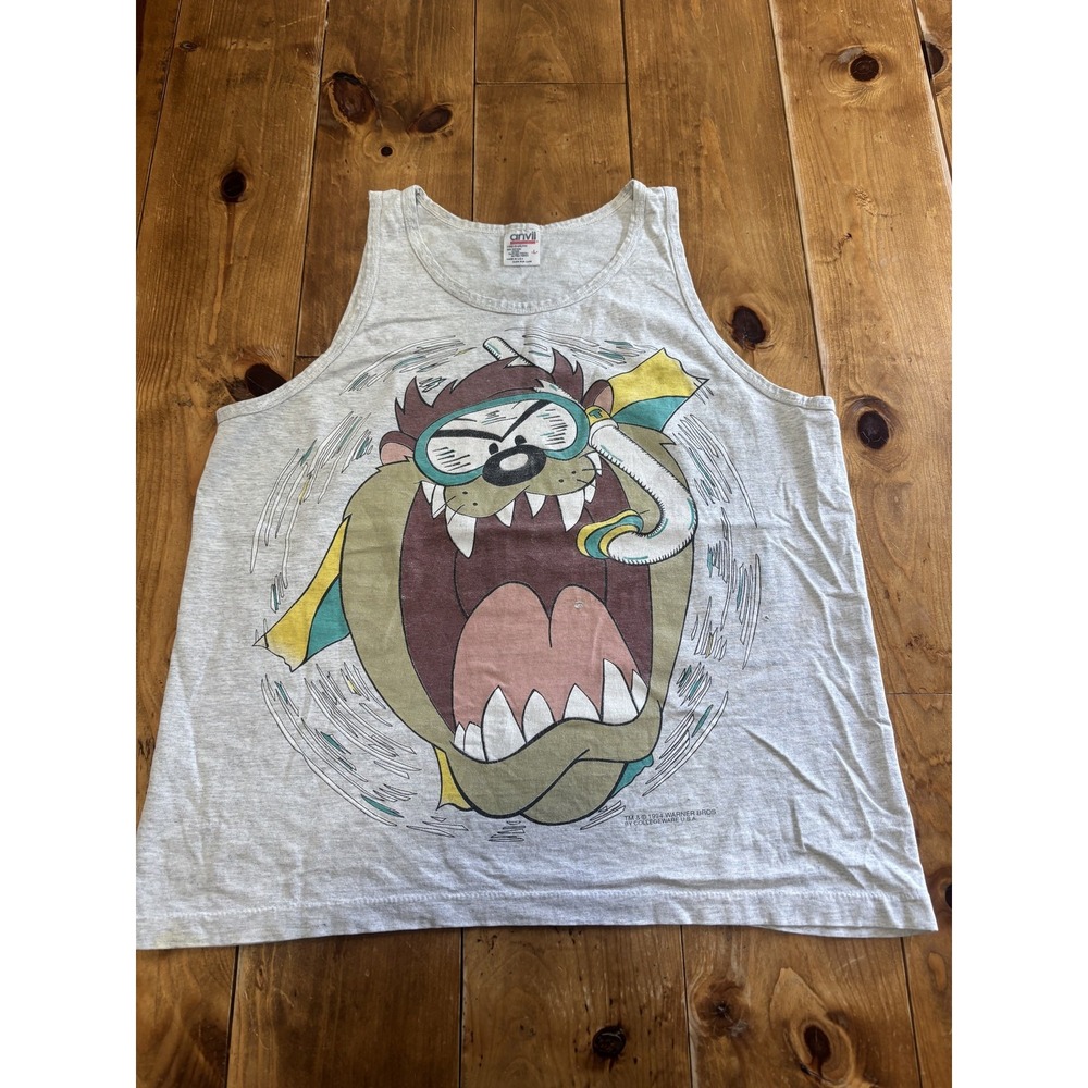 Vintage 1994 Anvil Taz Tasmanian Devil Snorkel Tank Top T-Shirt Men's L Looney